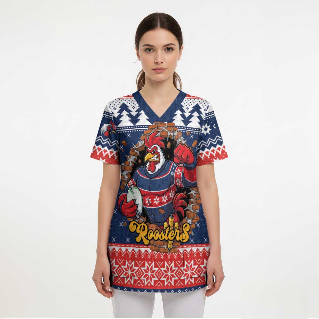 Roosters Xmas Glory Personalised Scrub Top Christmas Rugby League Spirit - Aussie Hoodie