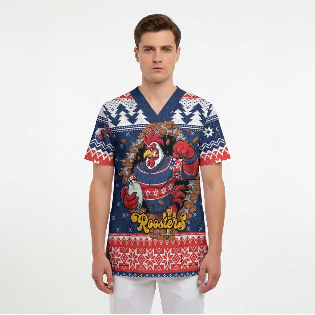 Roosters Xmas Glory Personalised Scrub Top Christmas Rugby League Spirit - Aussie Hoodie