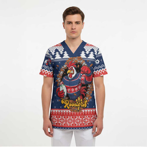 Roosters Xmas Glory Personalised Scrub Top Christmas Rugby League Spirit - Aussie Hoodie