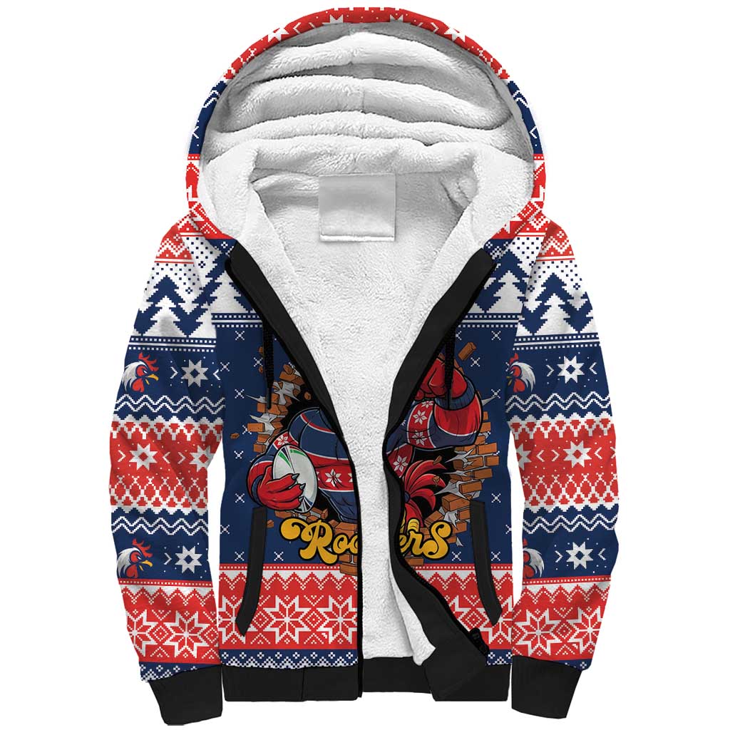 Roosters Xmas Glory Personalised Sherpa Hoodie Christmas Rugby League Spirit - Aussie Hoodie