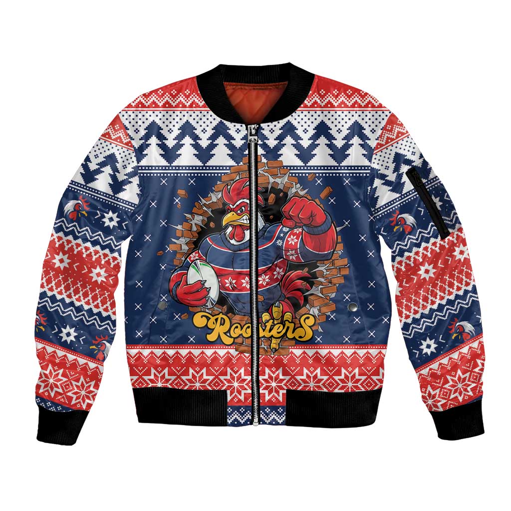 Roosters Xmas Glory Personalised Sleeve Zip Bomber Jacket Christmas Rugby League Spirit - Aussie Hoodie