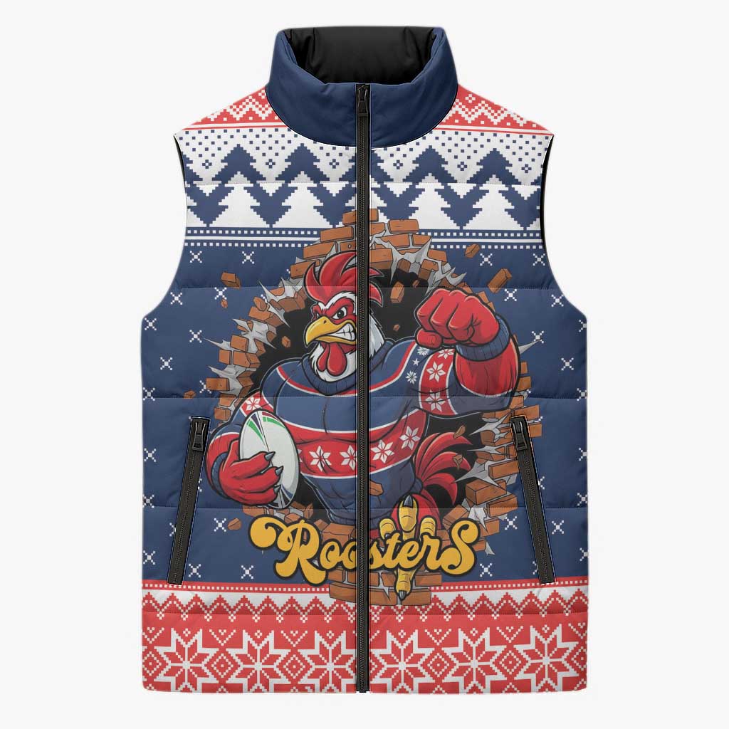 Roosters Xmas Glory Personalised Sleeveless Puffer Jacket Christmas Rugby League Spirit - Aussie Hoodie