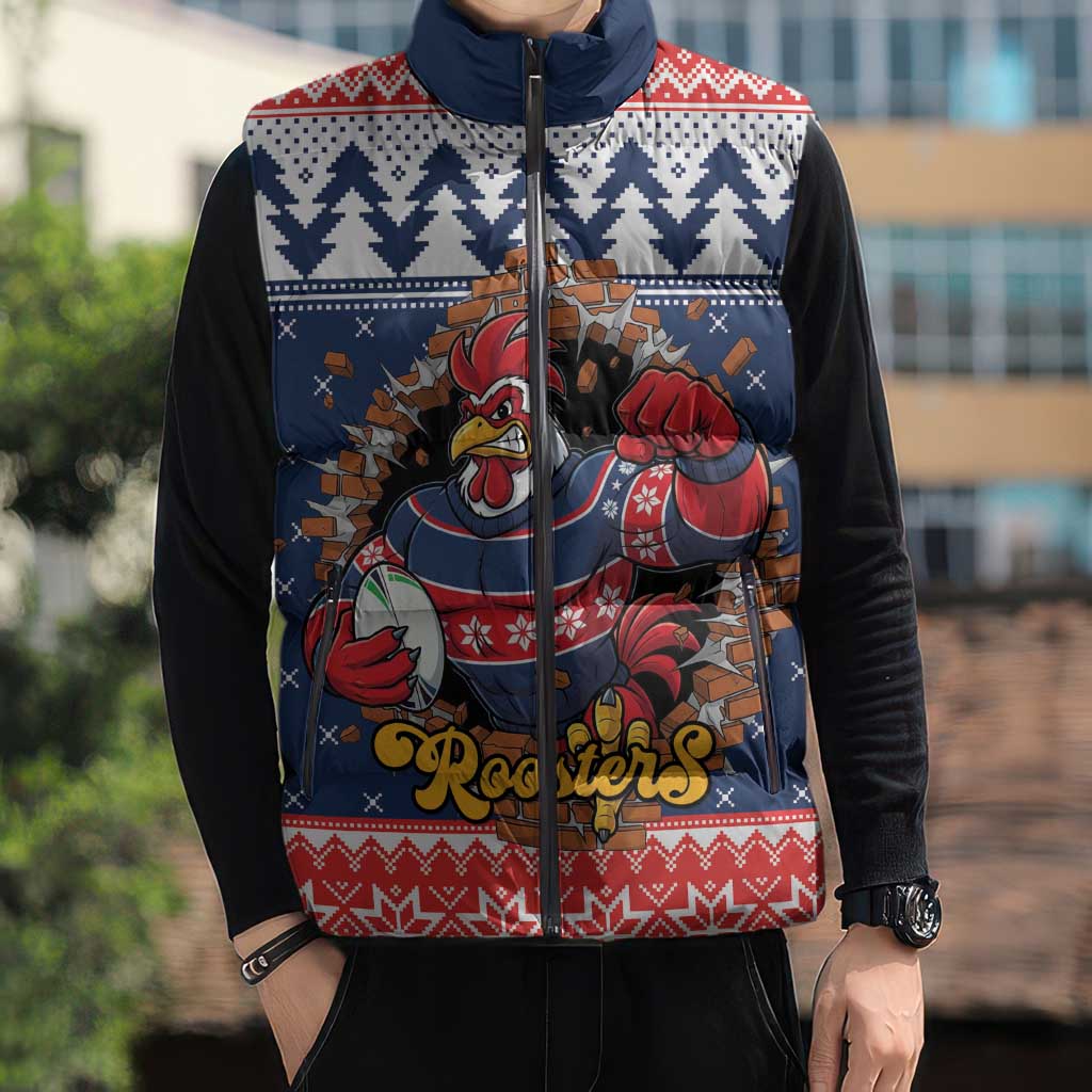 Roosters Xmas Glory Personalised Sleeveless Puffer Jacket Christmas Rugby League Spirit - Aussie Hoodie