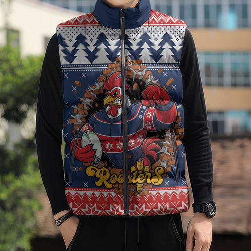 Roosters Xmas Glory Personalised Sleeveless Puffer Jacket Christmas Rugby League Spirit - Aussie Hoodie