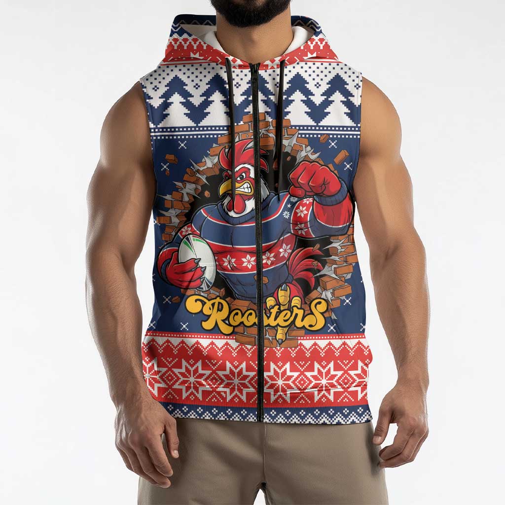 Roosters Xmas Glory Personalised Sleeveless Zip Hoodie Christmas Rugby League Spirit LT9