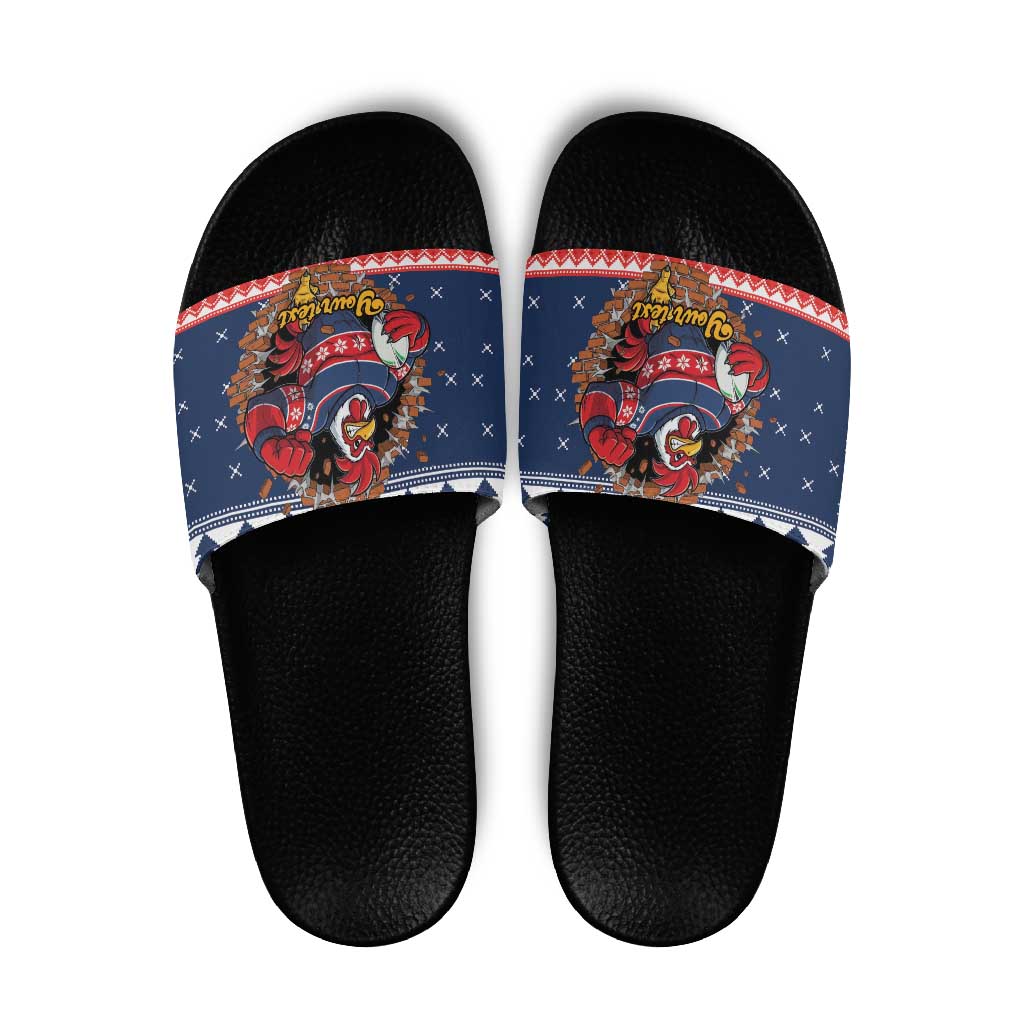 Roosters Xmas Glory Personalised Slide Sandals Christmas Rugby League Spirit - Aussie Hoodie