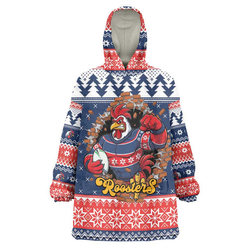 Roosters Xmas Glory Personalised Wearable Blanket Hoodie Christmas Rugby League Spirit - Aussie Hoodie