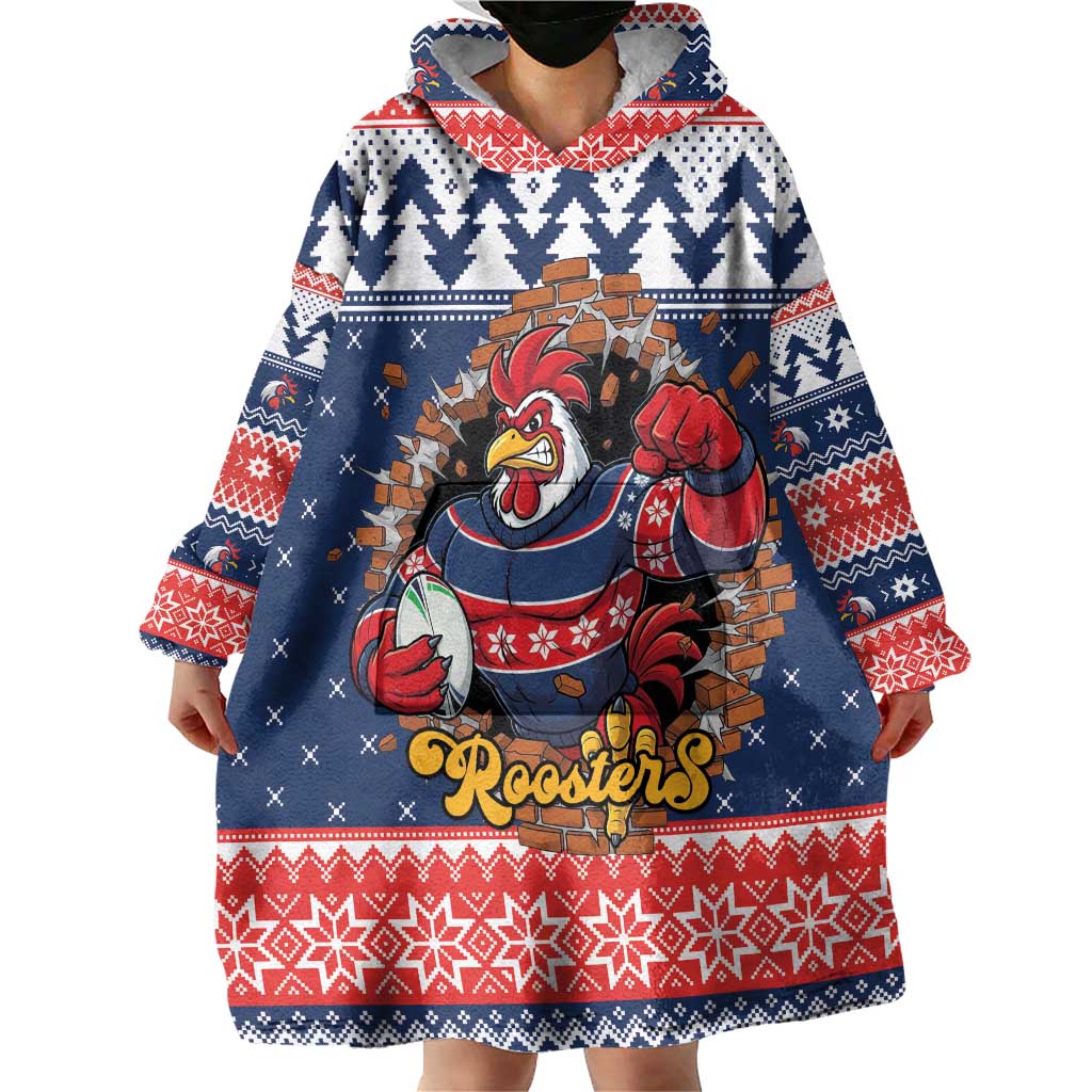Roosters Xmas Glory Personalised Wearable Blanket Hoodie Christmas Rugby League Spirit - Aussie Hoodie