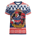 Roosters Xmas Glory Personalised Women V-Neck T-Shirt Christmas Rugby League Spirit - Aussie Hoodie