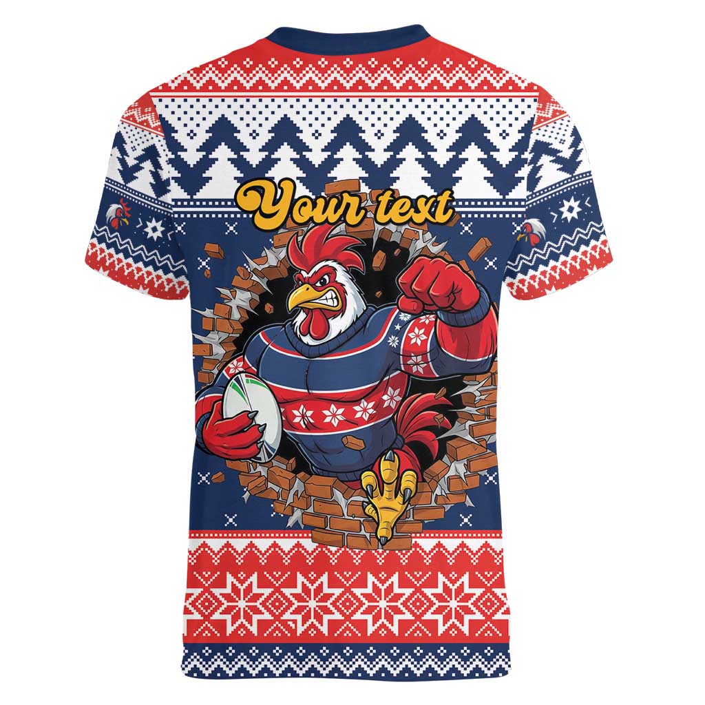 Roosters Xmas Glory Personalised Women V-Neck T-Shirt Christmas Rugby League Spirit - Aussie Hoodie