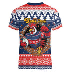 Roosters Xmas Glory Personalised Women V-Neck T-Shirt Christmas Rugby League Spirit - Aussie Hoodie