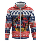 Roosters Xmas Glory Personalised Zip Hoodie Christmas Rugby League Spirit - Aussie Hoodie
