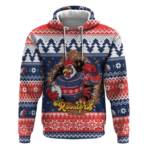 Roosters Xmas Glory Personalised Zip Hoodie Christmas Rugby League Spirit - Aussie Hoodie