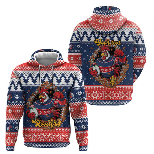 Roosters Xmas Glory Personalised Zip Hoodie Christmas Rugby League Spirit - Aussie Hoodie
