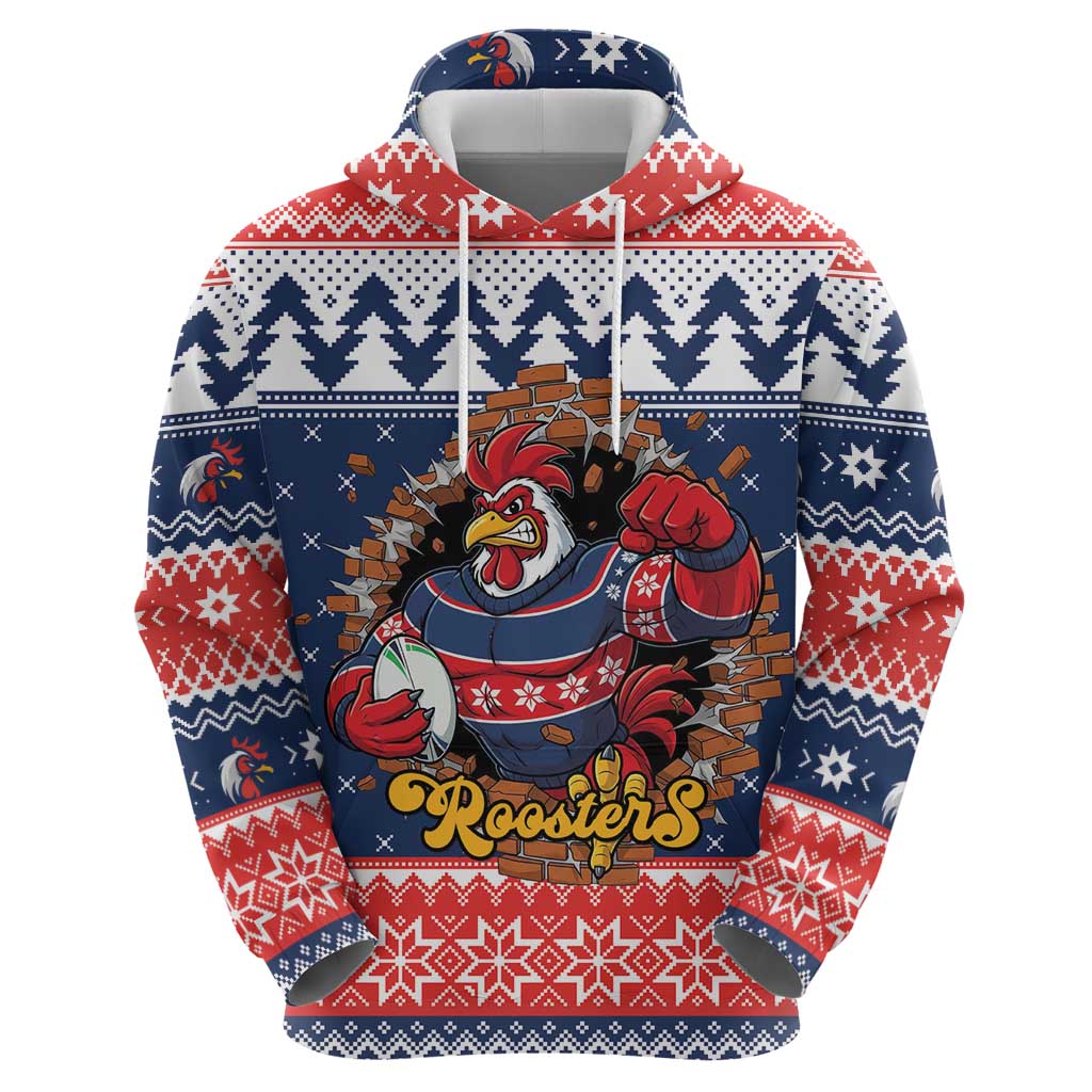 Roosters Xmas Glory Personalised Zip Hoodie Christmas Rugby League Spirit - Aussie Hoodie