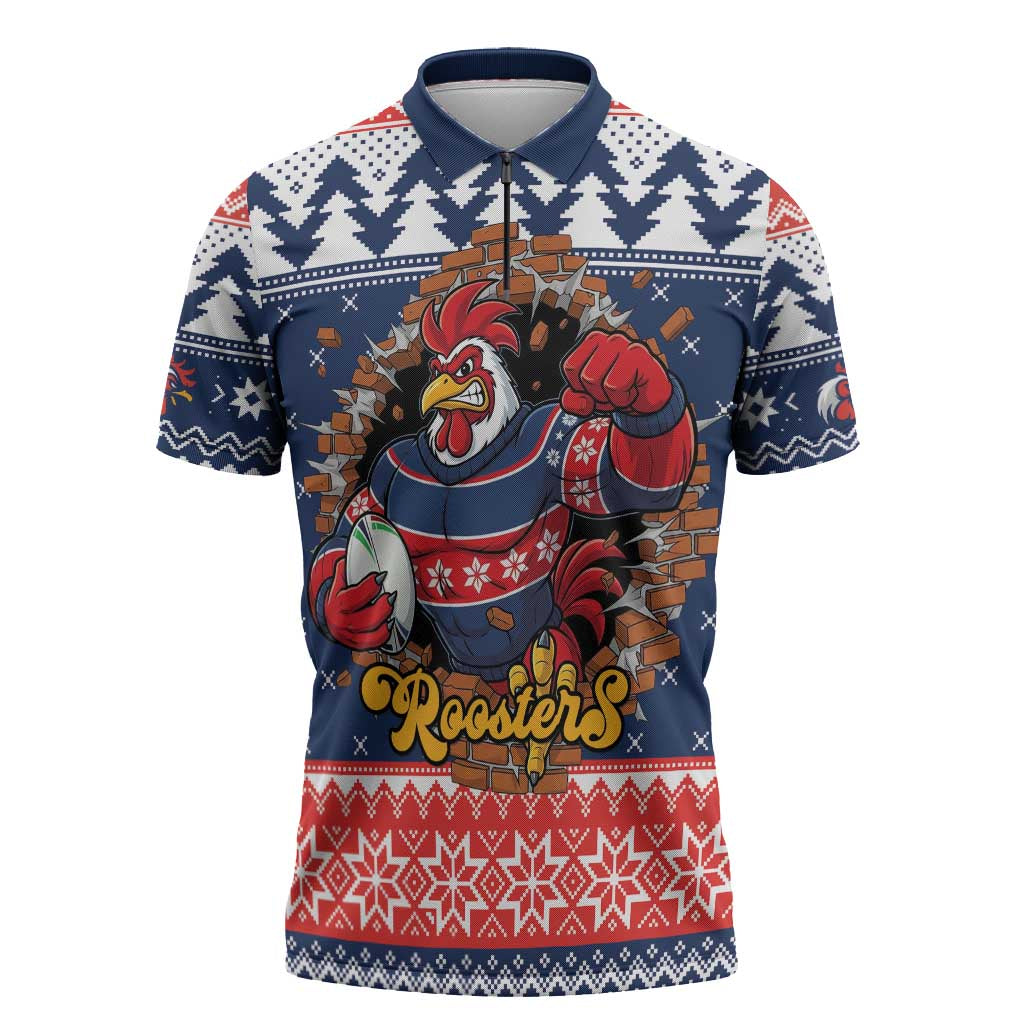 Roosters Xmas Glory Personalised Zipper Polo Shirt Christmas Rugby League Spirit - Aussie Hoodie