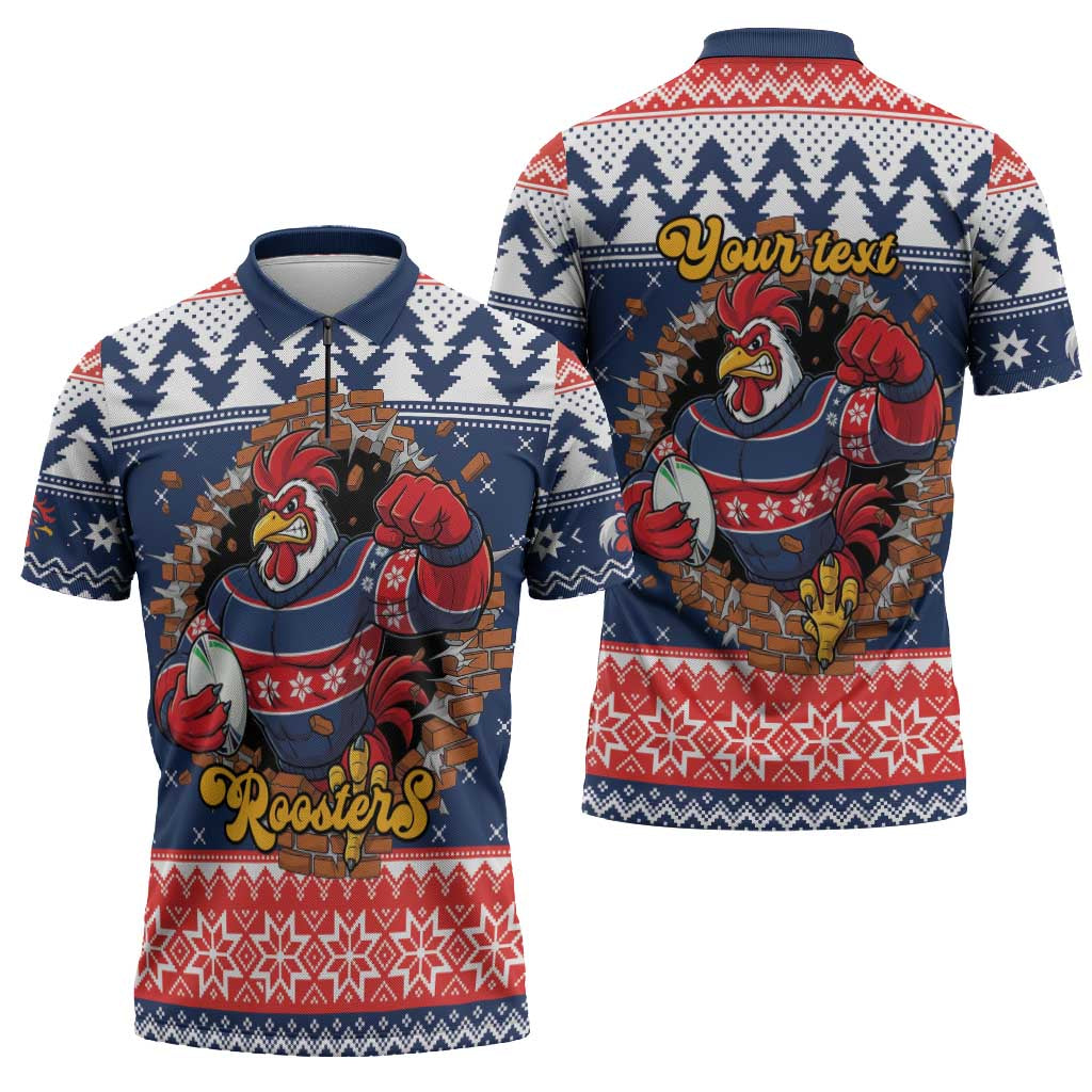 Roosters Xmas Glory Personalised Zipper Polo Shirt Christmas Rugby League Spirit - Aussie Hoodie