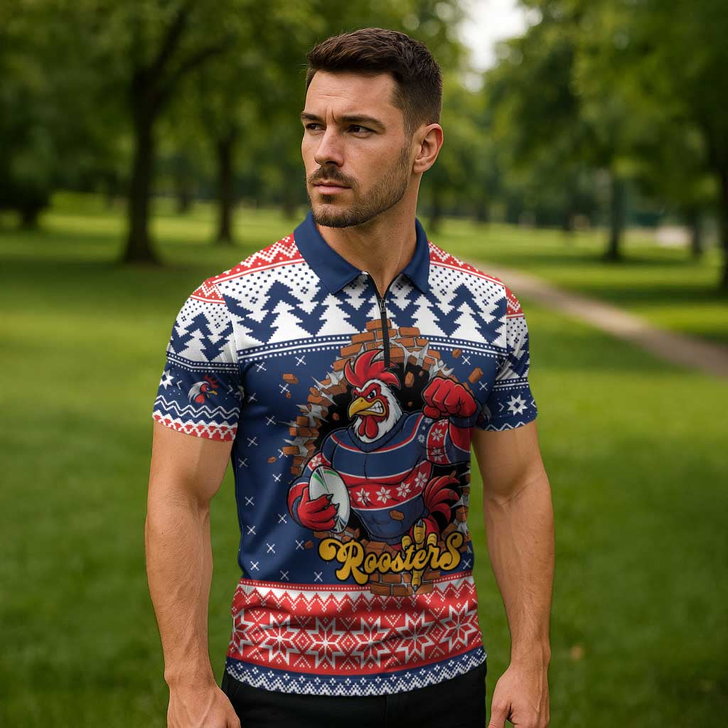 Roosters Xmas Glory Personalised Zipper Polo Shirt Christmas Rugby League Spirit - Aussie Hoodie