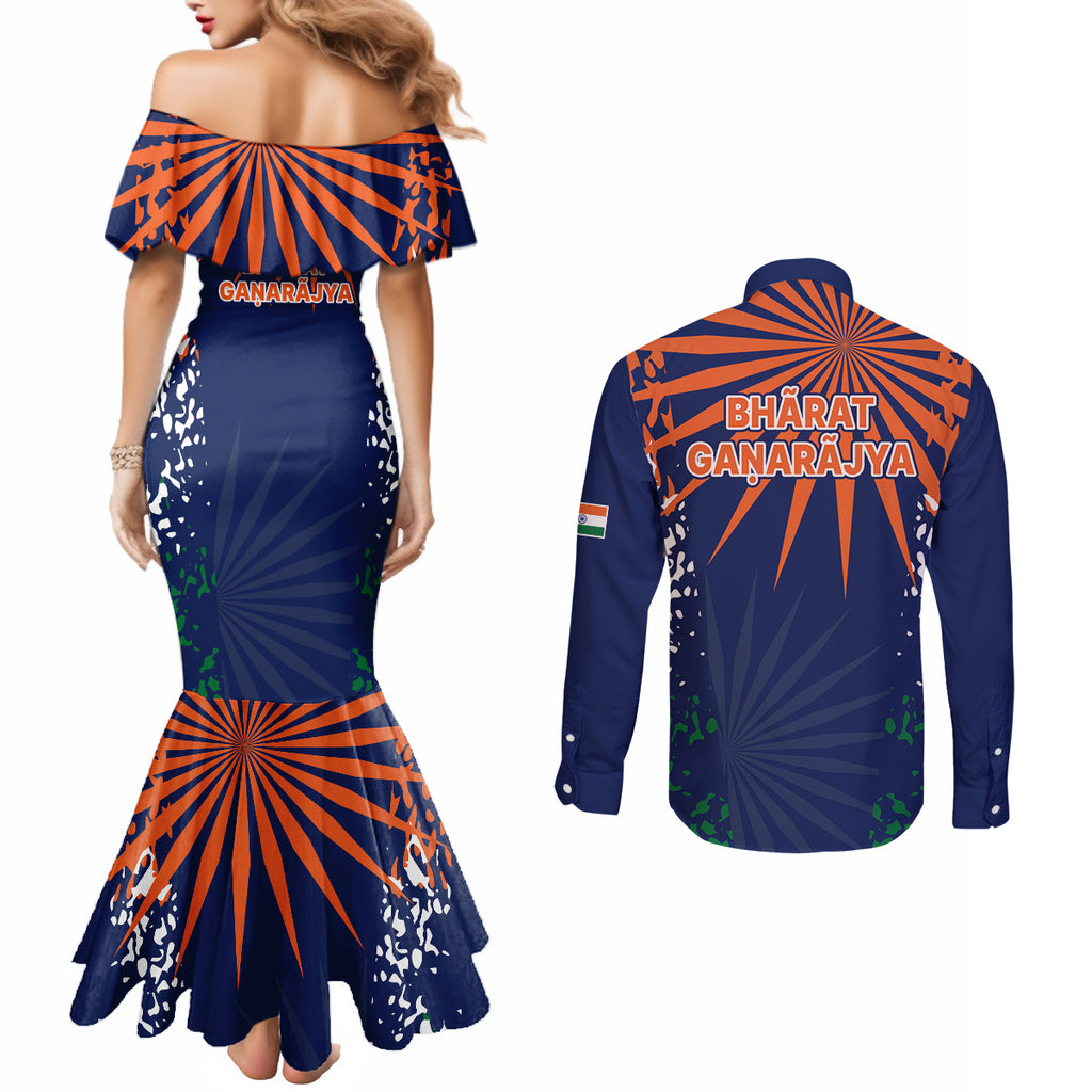 india-cricket-2023-couples-matching-mermaid-dress-and-long-sleeve-button-shirts-bharat-simple-flag-style