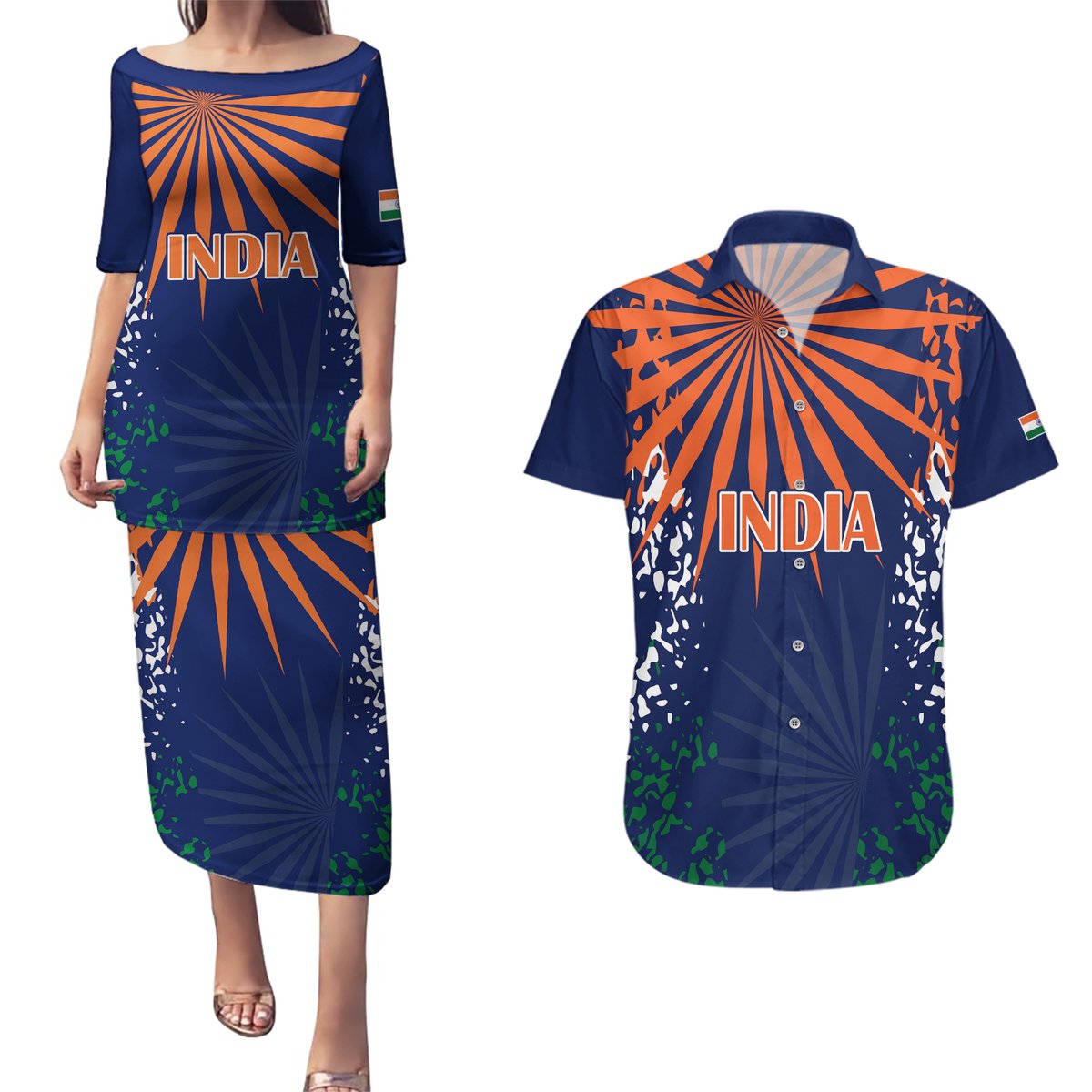 india-cricket-2023-couples-matching-puletasi-dress-and-hawaiian-shirt-bharat-simple-flag-style