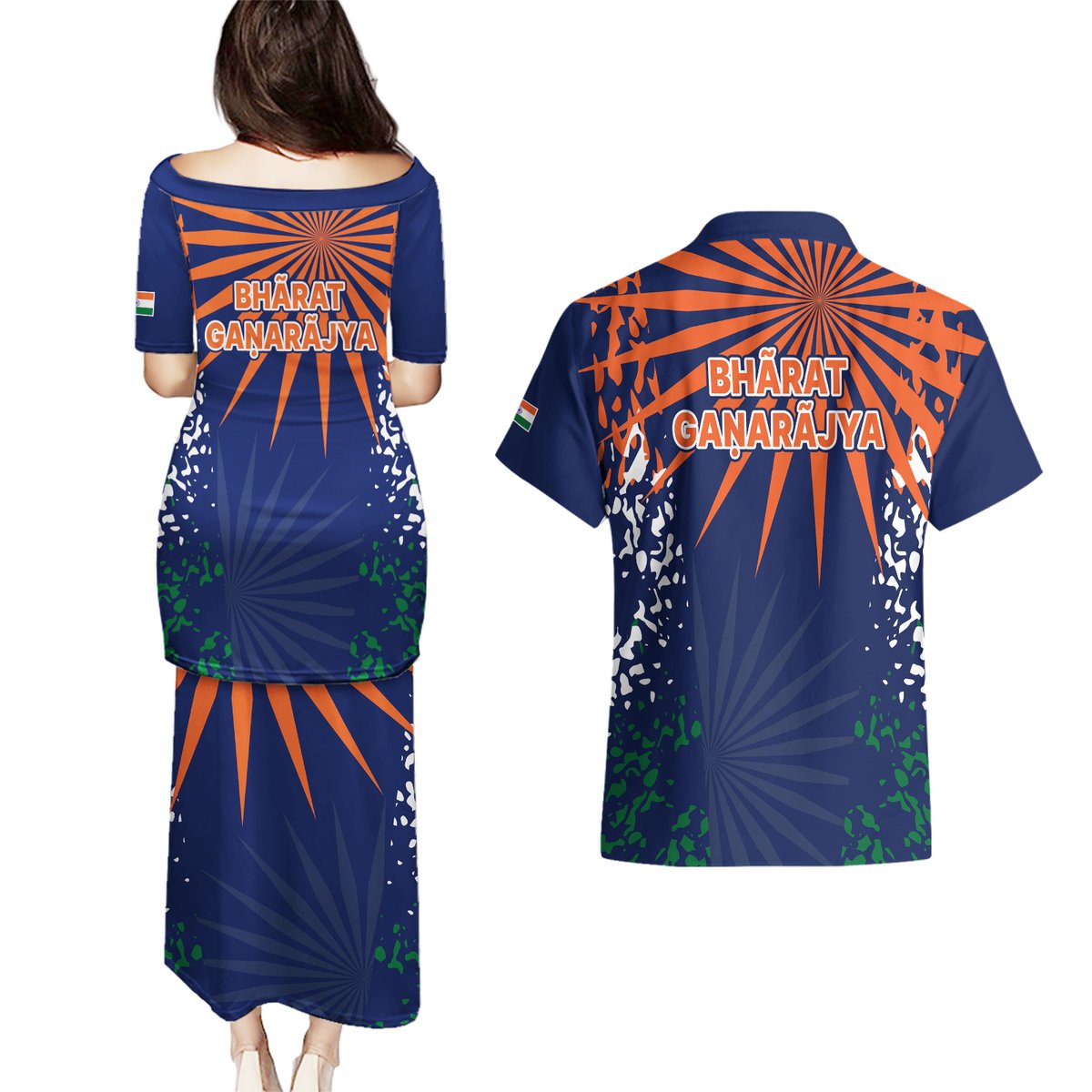 india-cricket-2023-couples-matching-puletasi-dress-and-hawaiian-shirt-bharat-simple-flag-style
