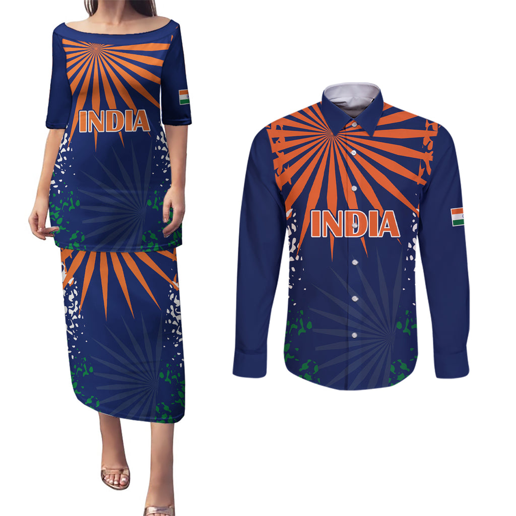 india-cricket-2023-couples-matching-puletasi-dress-and-long-sleeve-button-shirts-bharat-simple-flag-style