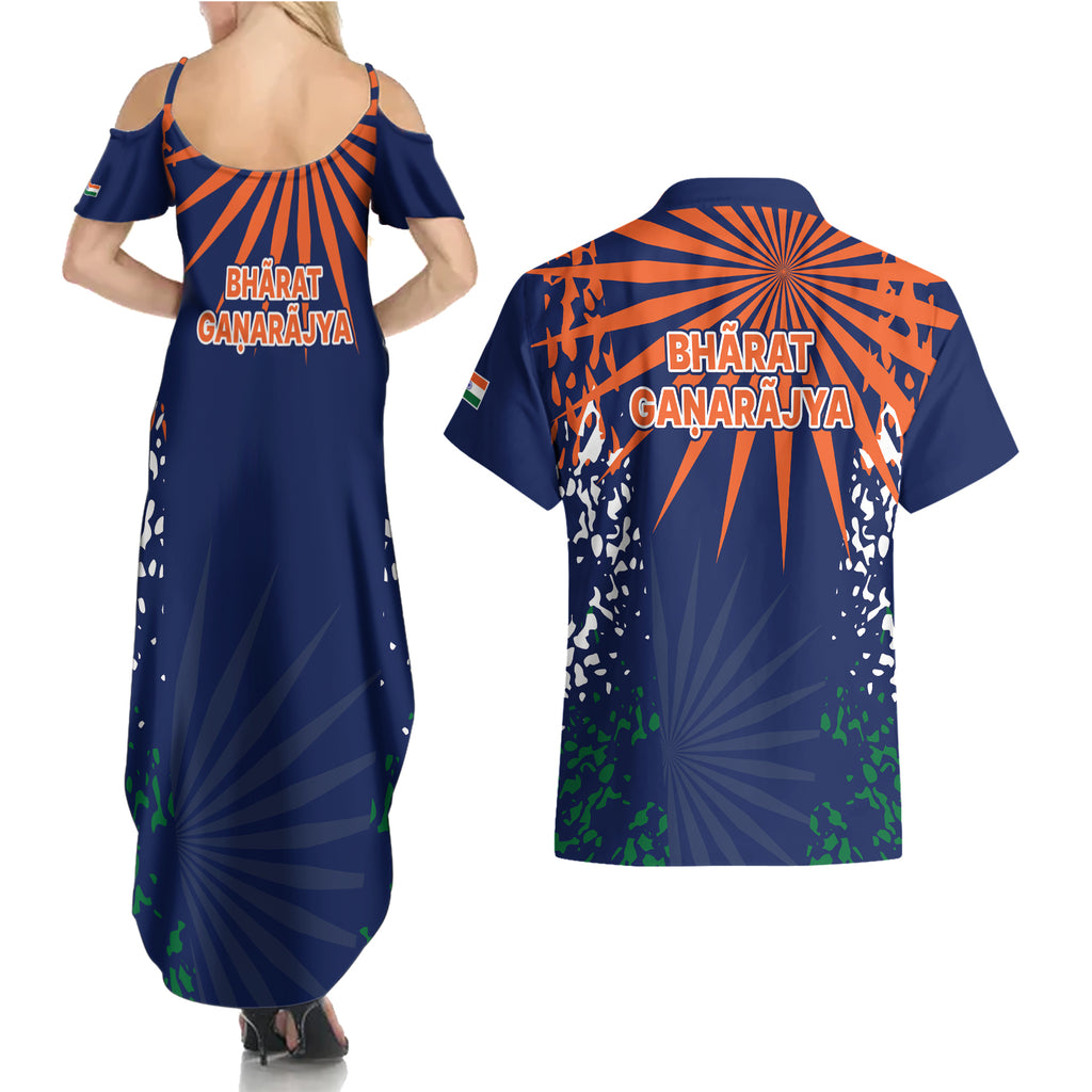 india-cricket-2023-couples-matching-summer-maxi-dress-and-hawaiian-shirt-bharat-simple-flag-style