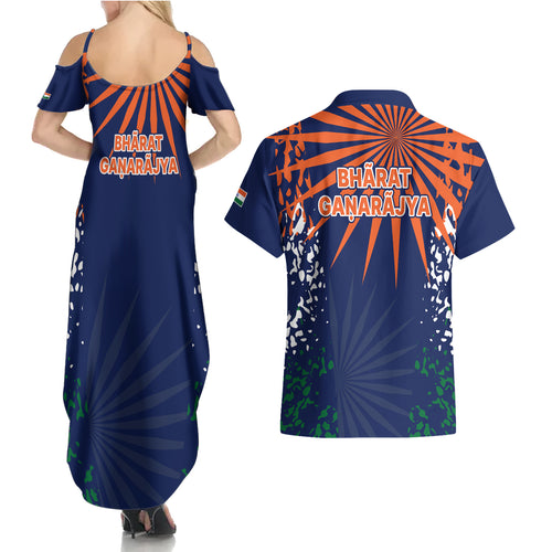 india-cricket-2023-couples-matching-summer-maxi-dress-and-hawaiian-shirt-bharat-simple-flag-style