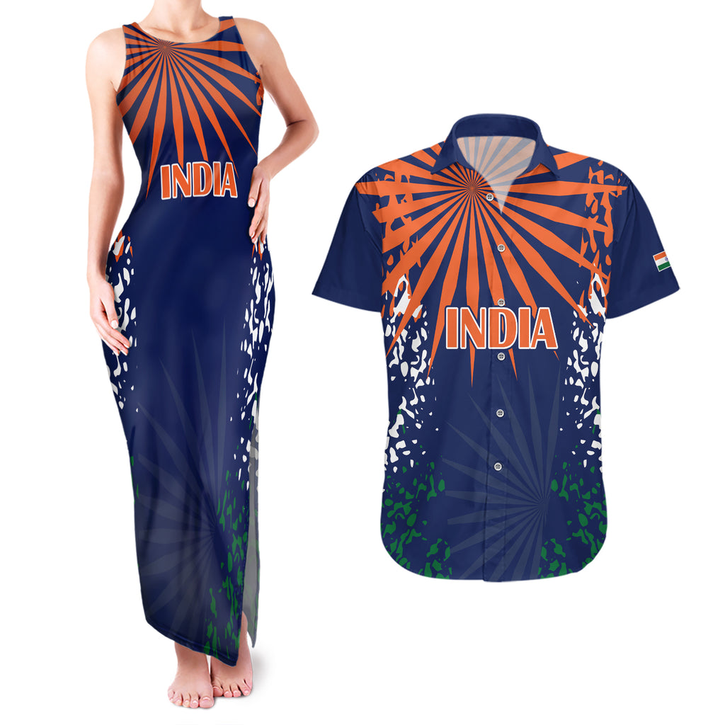 india-cricket-2023-couples-matching-tank-maxi-dress-and-hawaiian-shirt-bharat-simple-flag-style