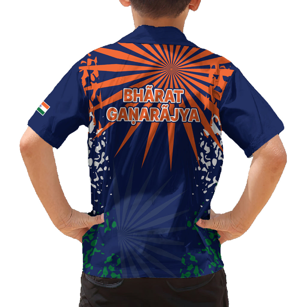 india-cricket-2023-family-matching-off-shoulder-short-dress-and-hawaiian-shirt-bharat-simple-flag-style