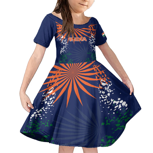 india-cricket-2023-family-matching-off-shoulder-short-dress-and-hawaiian-shirt-bharat-simple-flag-style
