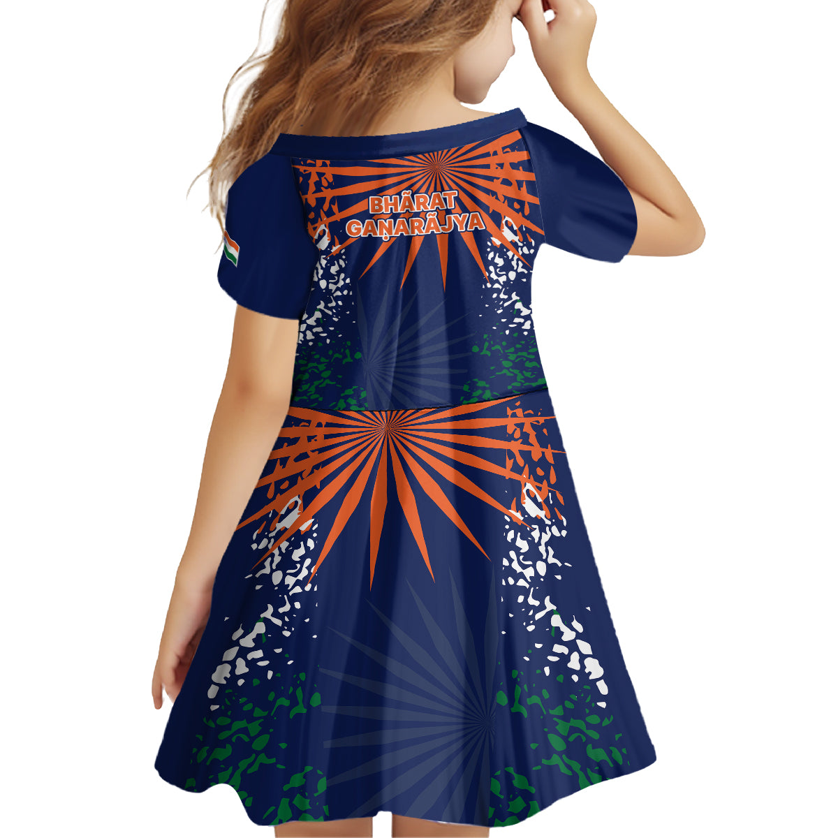 india-cricket-2023-family-matching-off-shoulder-short-dress-and-hawaiian-shirt-bharat-simple-flag-style
