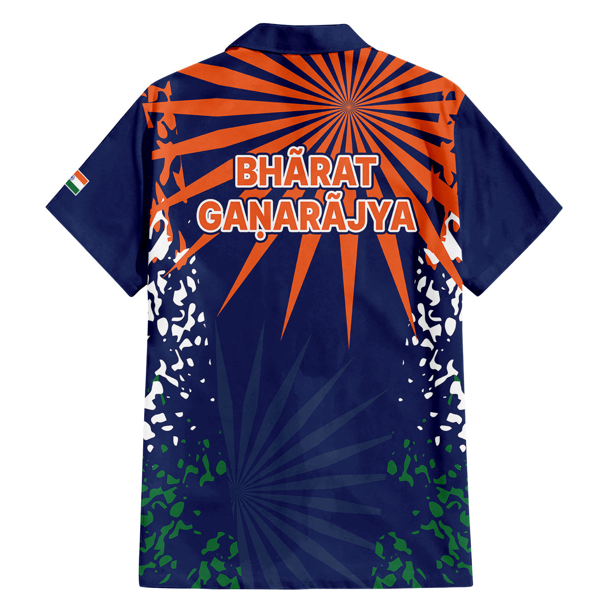 india-cricket-2023-family-matching-off-shoulder-short-dress-and-hawaiian-shirt-bharat-simple-flag-style