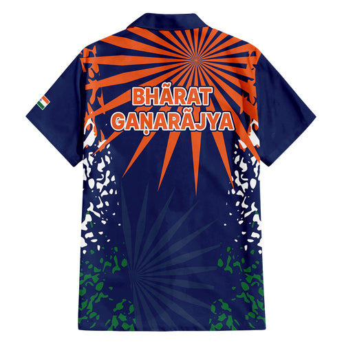 india-cricket-2023-family-matching-off-shoulder-short-dress-and-hawaiian-shirt-bharat-simple-flag-style