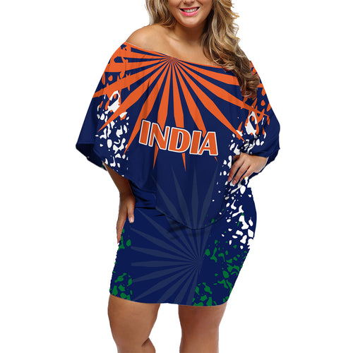 india-cricket-2023-family-matching-off-shoulder-short-dress-and-hawaiian-shirt-bharat-simple-flag-style