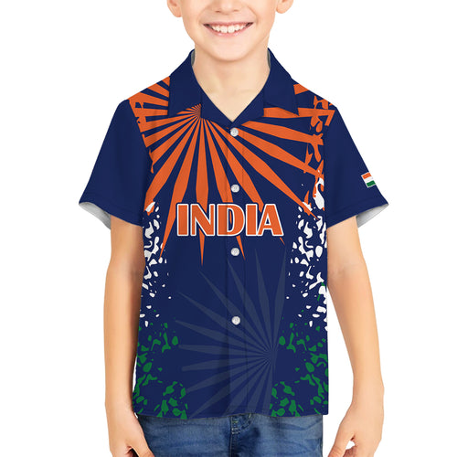 india-cricket-2023-family-matching-off-shoulder-short-dress-and-hawaiian-shirt-bharat-simple-flag-style