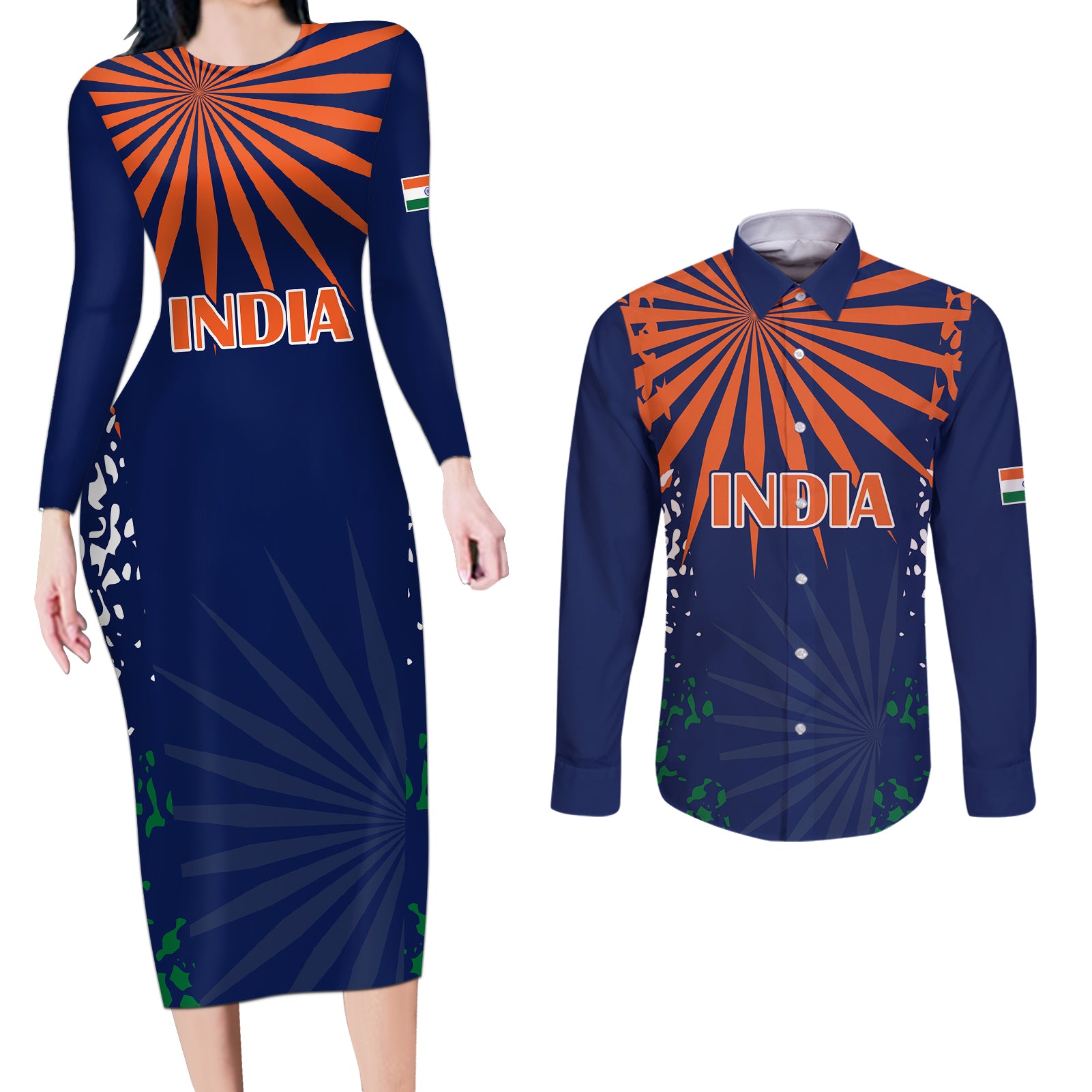 custom-india-cricket-2023-couples-matching-long-sleeve-bodycon-dress-and-long-sleeve-button-shirts-bharat-simple-flag-style