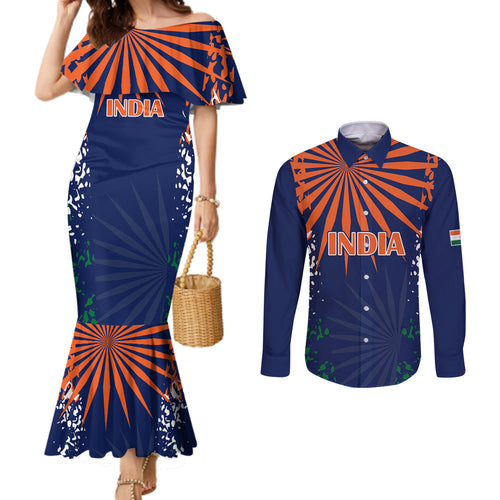 custom-india-cricket-2023-couples-matching-mermaid-dress-and-long-sleeve-button-shirts-bharat-simple-flag-style