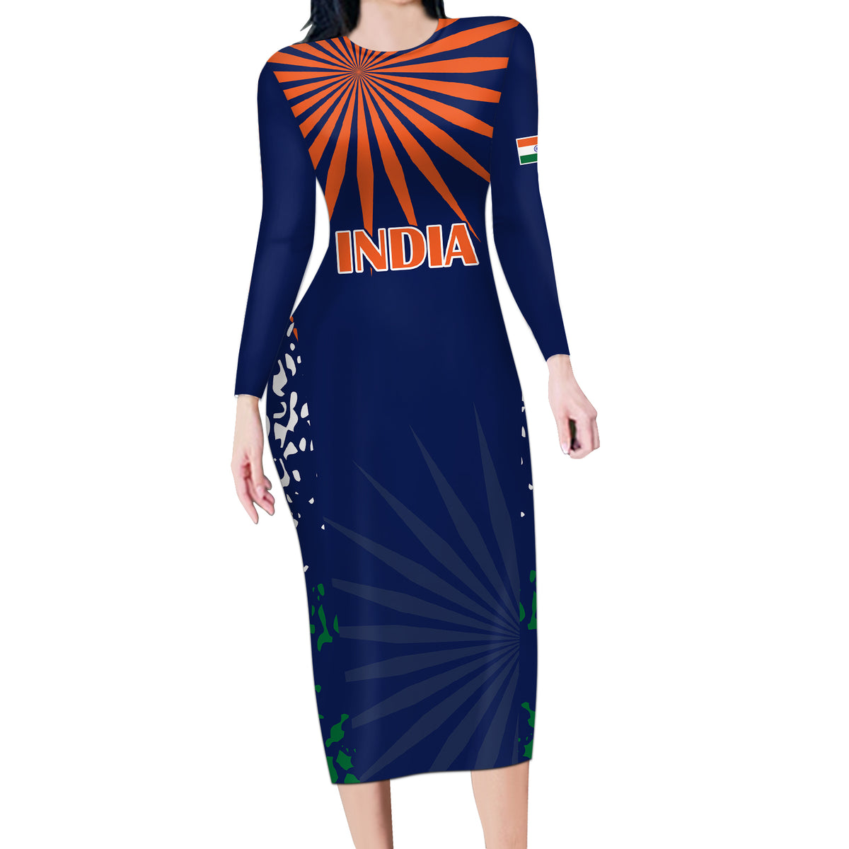custom-india-cricket-2023-long-sleeve-bodycon-dress-bharat-simple-flag-style