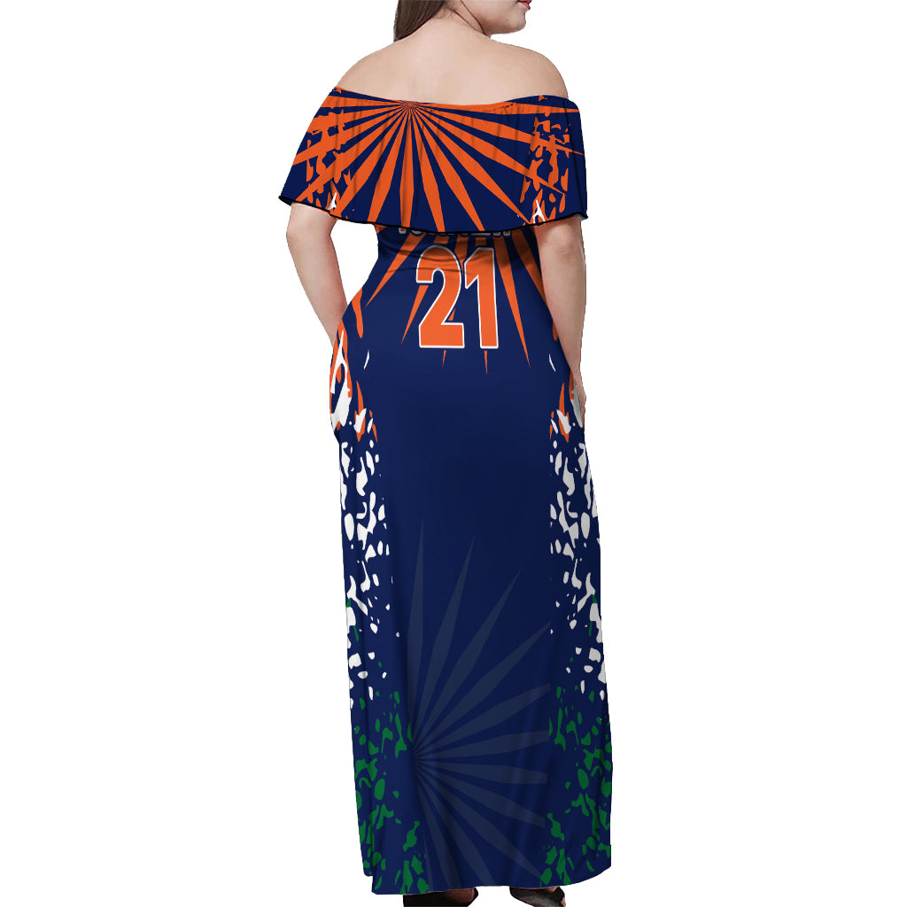 custom-india-cricket-2023-off-shoulder-maxi-dress-bharat-simple-flag-style
