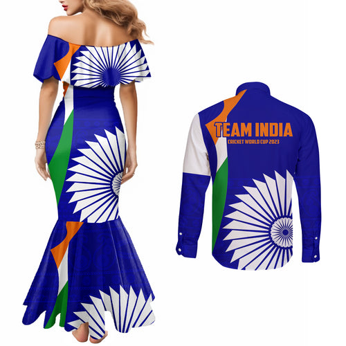 india-cricket-couples-matching-mermaid-dress-and-long-sleeve-button-shirts-men-in-blue-world-cup-2023-bharat-flag-style