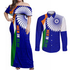india-cricket-couples-matching-off-shoulder-maxi-dress-and-long-sleeve-button-shirts-men-in-blue-world-cup-2023-bharat-flag-style