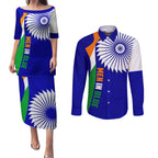 india-cricket-couples-matching-puletasi-dress-and-long-sleeve-button-shirts-men-in-blue-world-cup-2023-bharat-flag-style