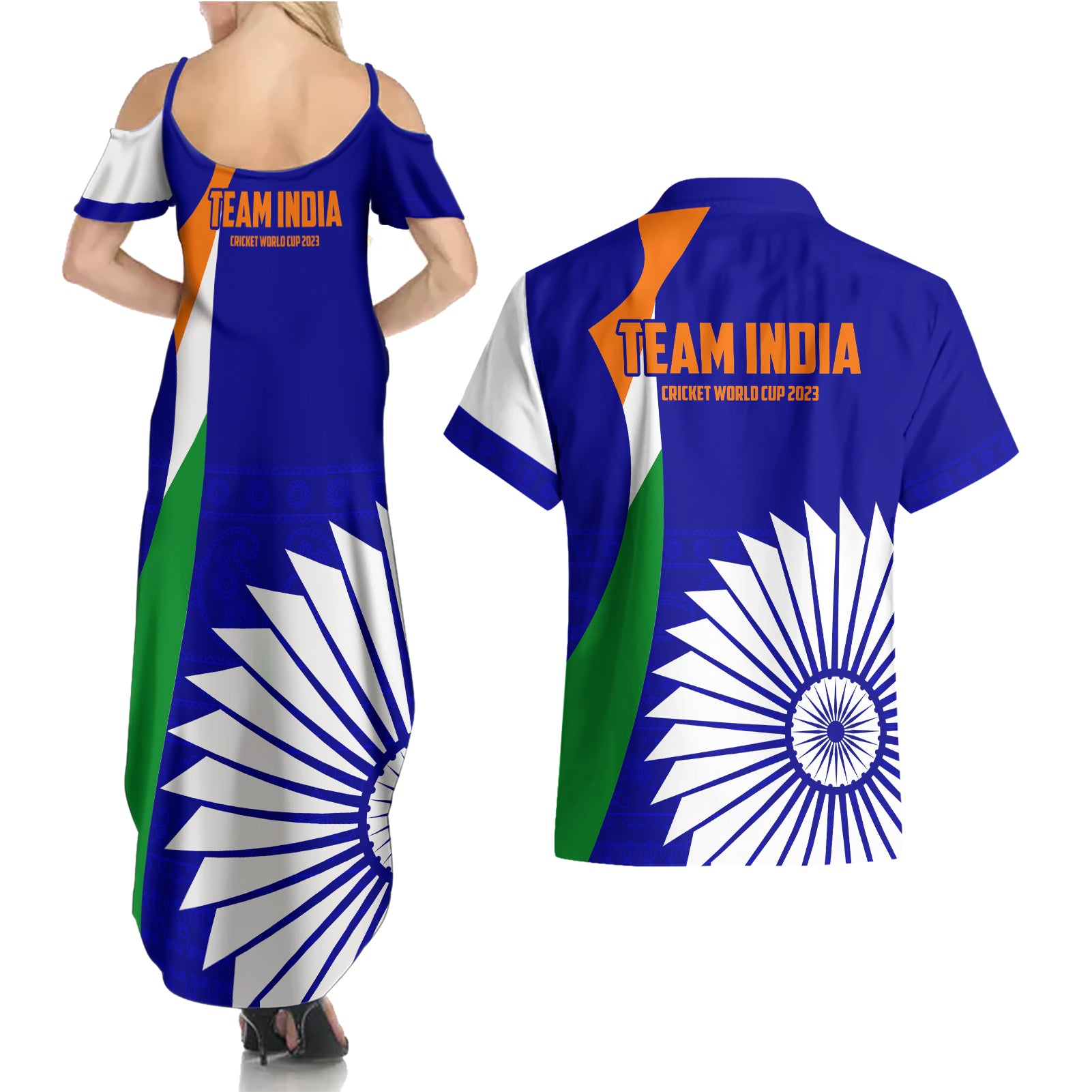 india-cricket-couples-matching-summer-maxi-dress-and-hawaiian-shirt-men-in-blue-world-cup-2023-bharat-flag-style