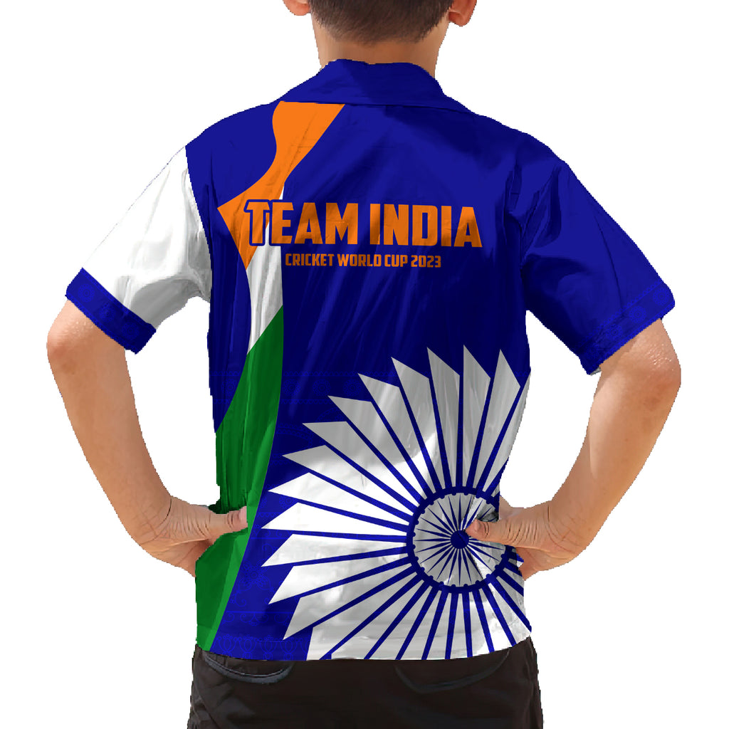 india-cricket-family-matching-long-sleeve-bodycon-dress-and-hawaiian-shirt-men-in-blue-world-cup-2023-bharat-flag-style