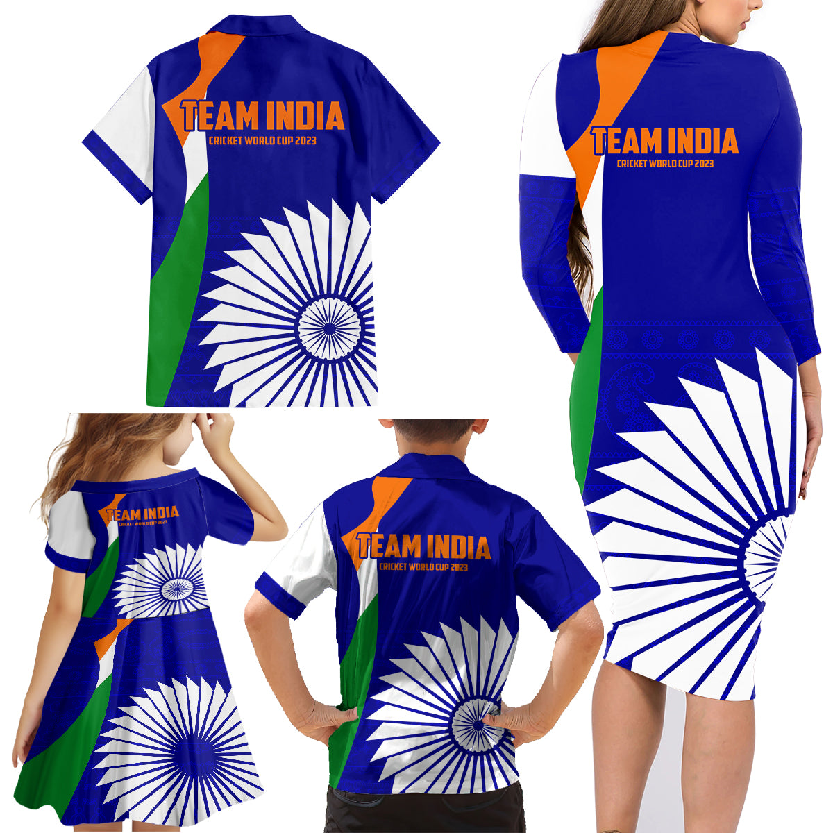 india-cricket-family-matching-long-sleeve-bodycon-dress-and-hawaiian-shirt-men-in-blue-world-cup-2023-bharat-flag-style