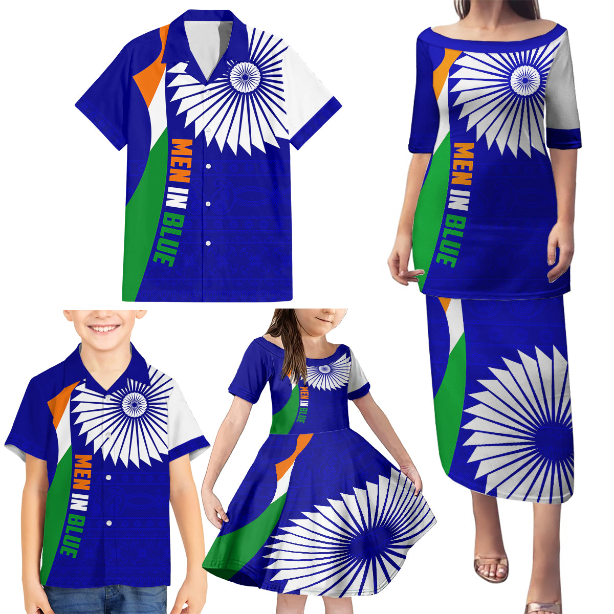 india-cricket-family-matching-puletasi-dress-and-hawaiian-shirt-men-in-blue-world-cup-2023-bharat-flag-style