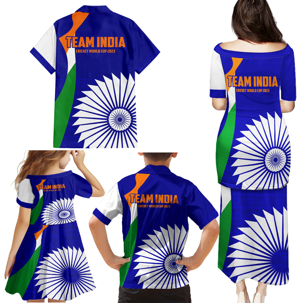india-cricket-family-matching-puletasi-dress-and-hawaiian-shirt-men-in-blue-world-cup-2023-bharat-flag-style