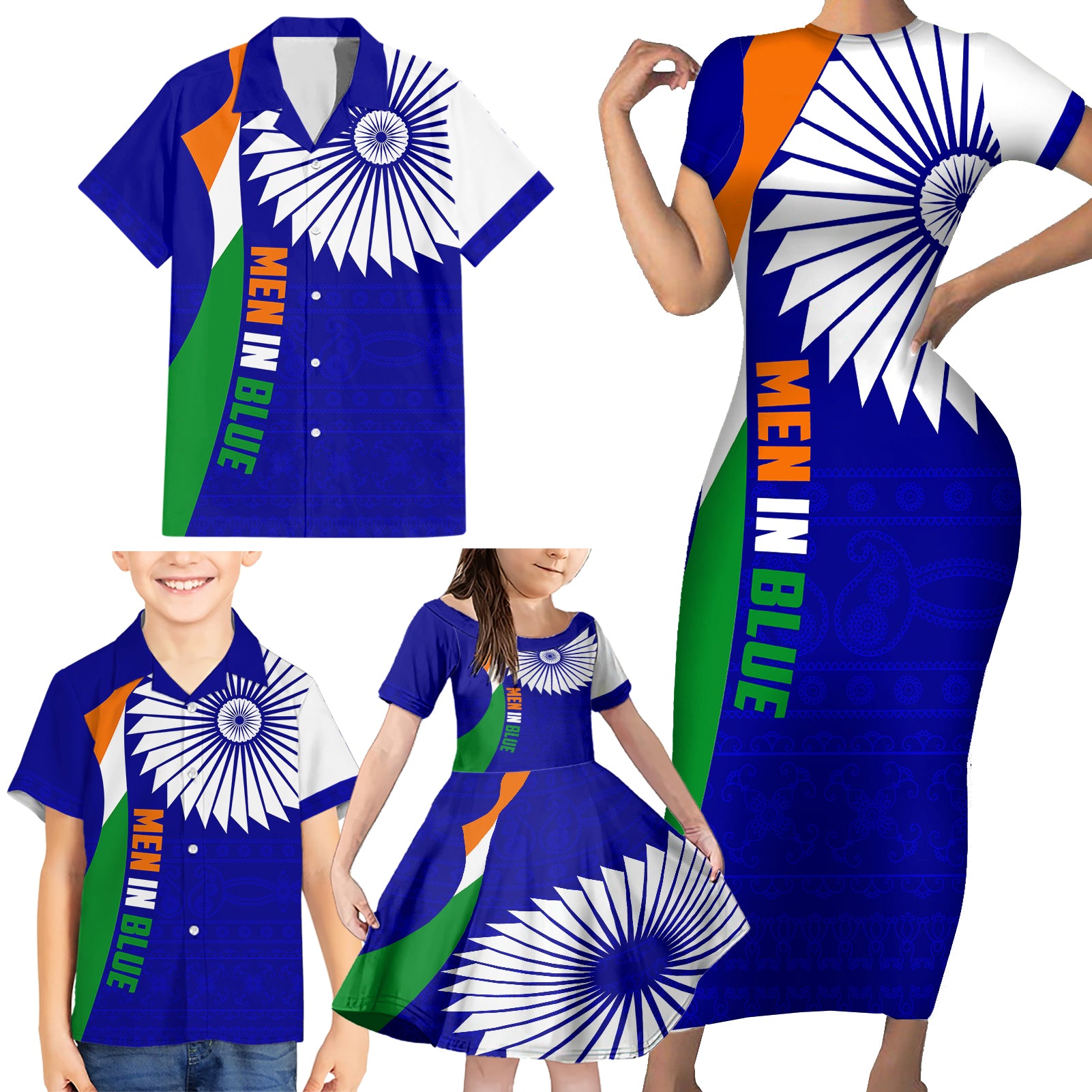 india-cricket-family-matching-short-sleeve-bodycon-dress-and-hawaiian-shirt-men-in-blue-world-cup-2023-bharat-flag-style