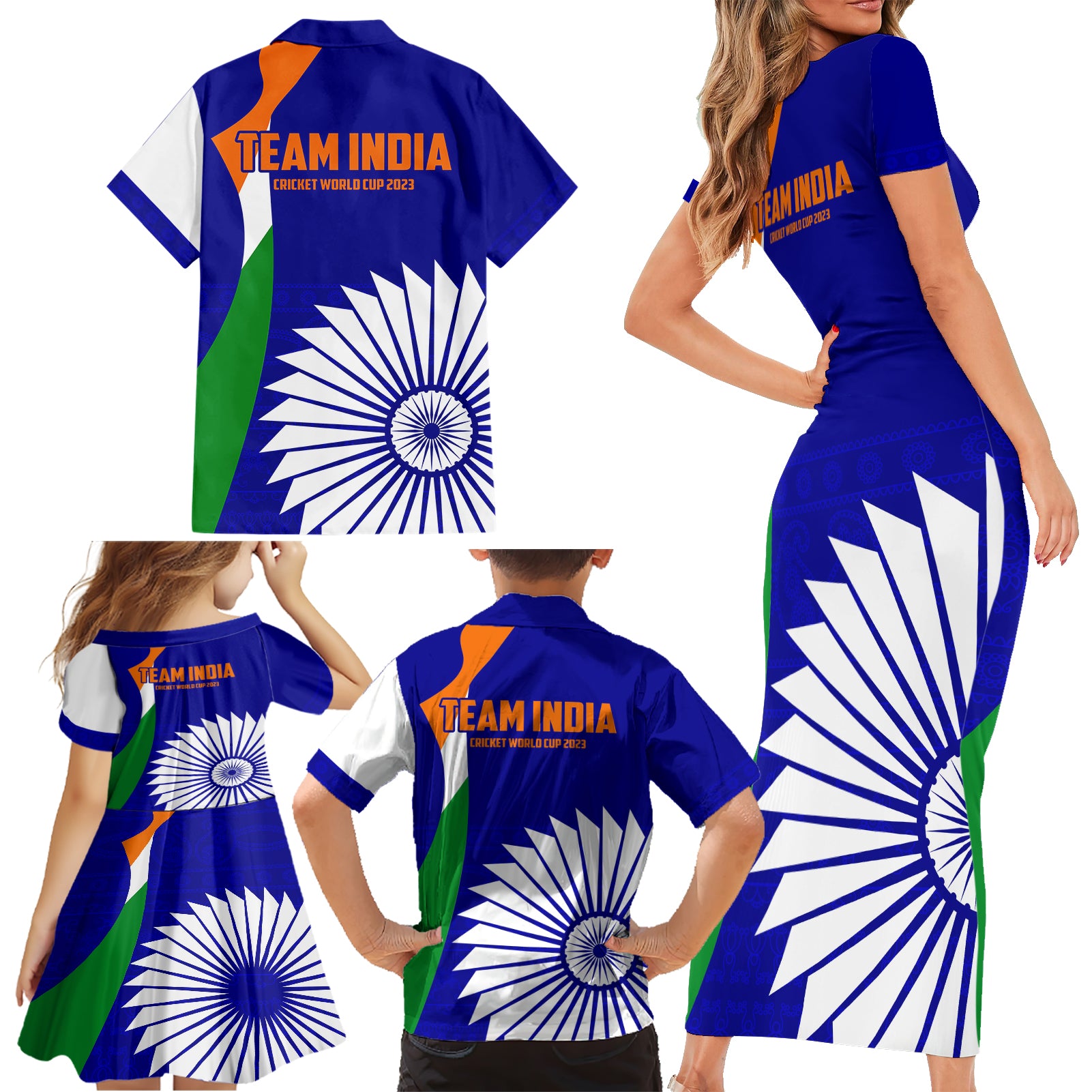 india-cricket-family-matching-short-sleeve-bodycon-dress-and-hawaiian-shirt-men-in-blue-world-cup-2023-bharat-flag-style